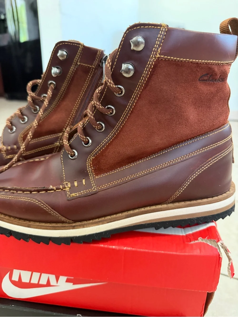Clarks Men’s Brown Leather & Suede Lace-Up Boots
